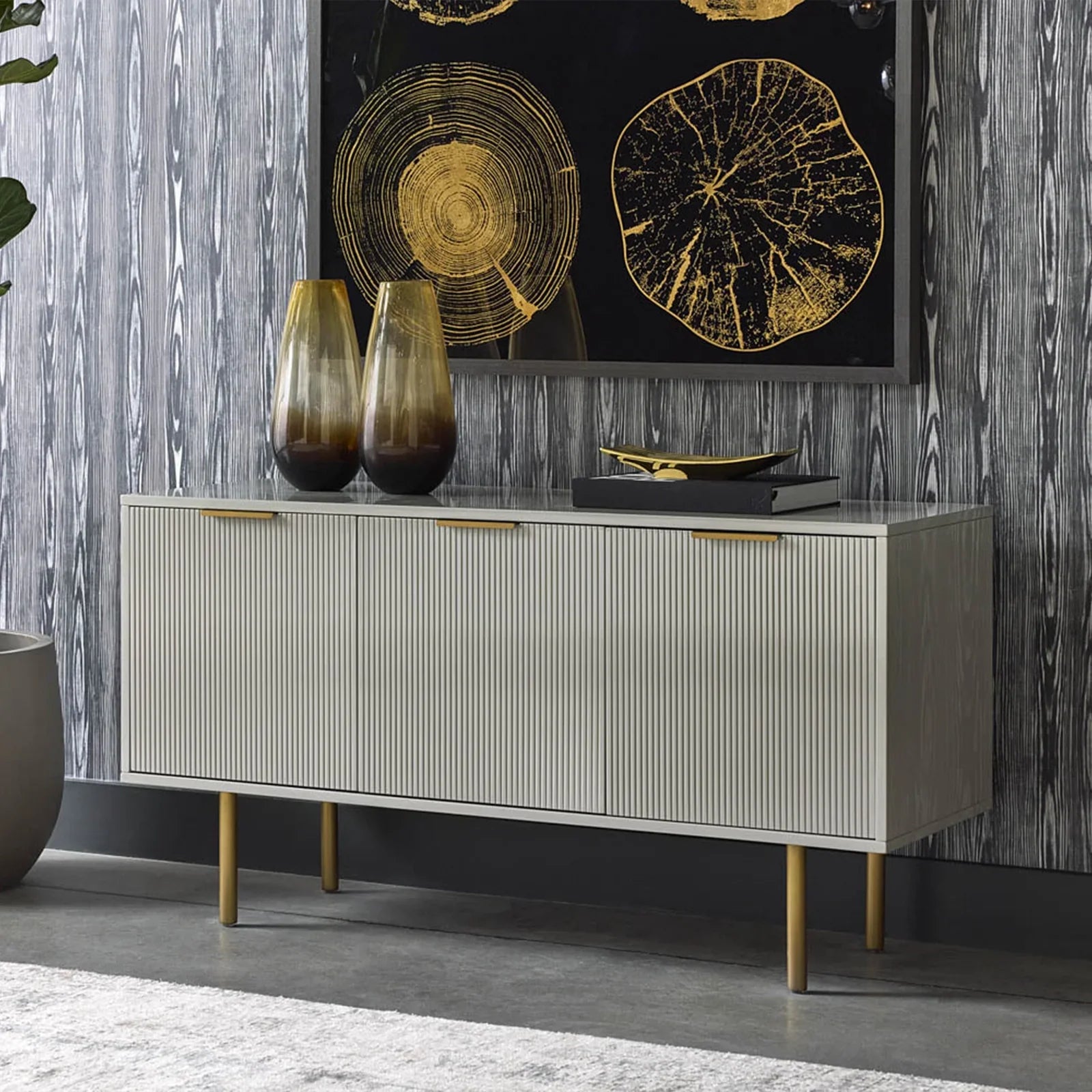 Doroda Modern Wood Frame Sideboard Spacious Cabinets With Gold Hardware