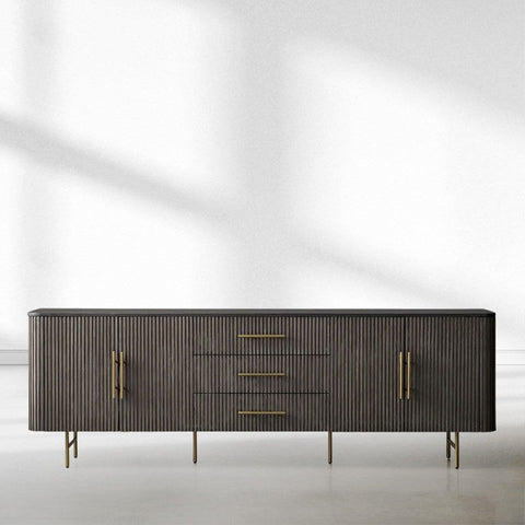 Finnley Marble Top Sideboard Wood Bluestone Top Buffet Cabinet with Drawers
