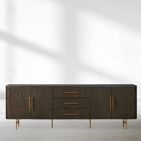 Finnley Marble Top Sideboard Wood Bluestone Top Buffet Cabinet with Drawers