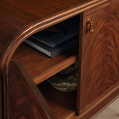 Frances Curved Mahogany Sideboard with Drawers and Brass Hardware