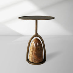 Sculptural Brass & Stone Accent Table