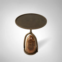 Sculptural Brass & Stone Accent Table