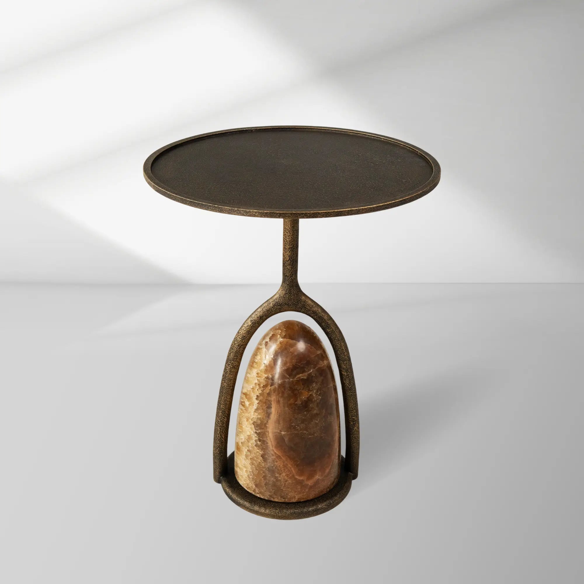 Sculptural Brass & Stone Accent Table