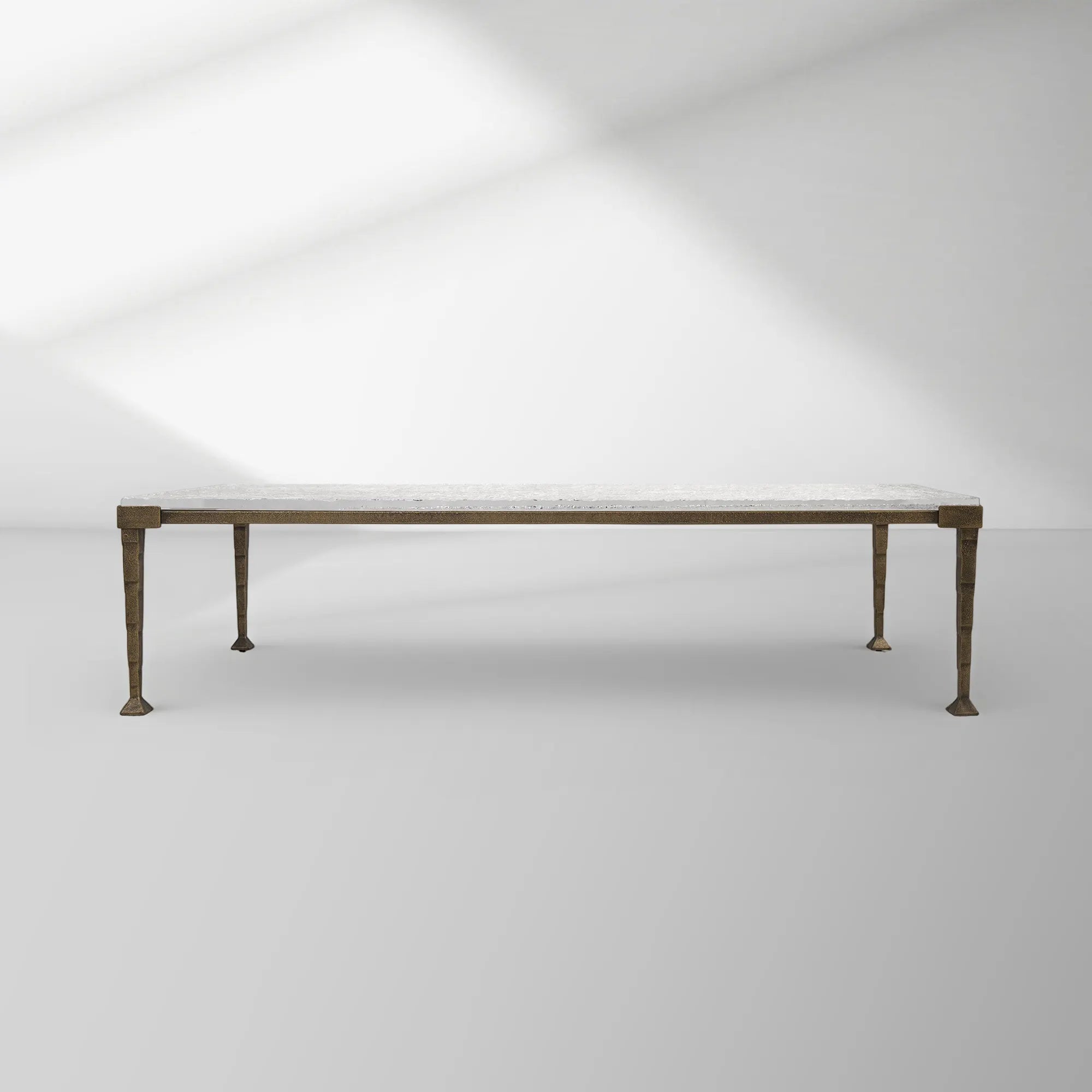Sculptural Antique Brass Metal Coffee Table with Acrylic Top