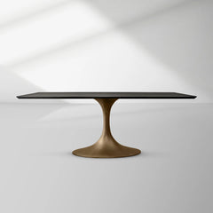 Aero Rectangular Wood Dining Table with Sculptural Steel Base