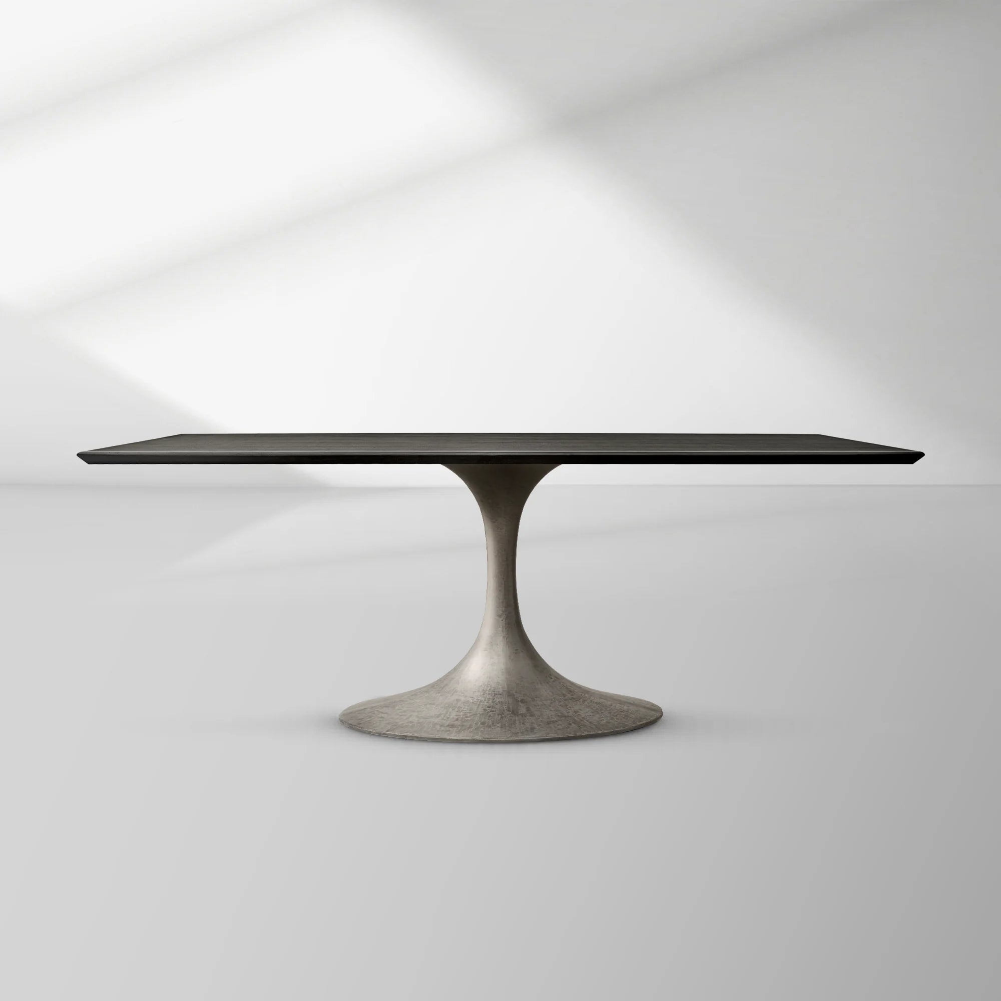 Aero Rectangular Wood Dining Table with Sculptural Steel Base
