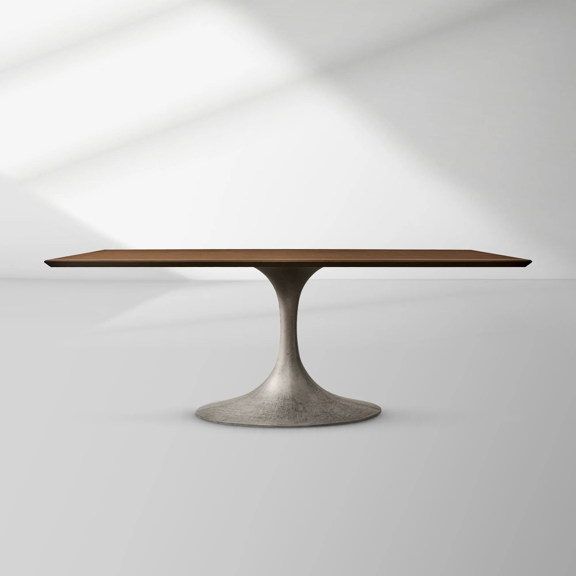 Aero Rectangular Wood Dining Table with Sculptural Steel Base