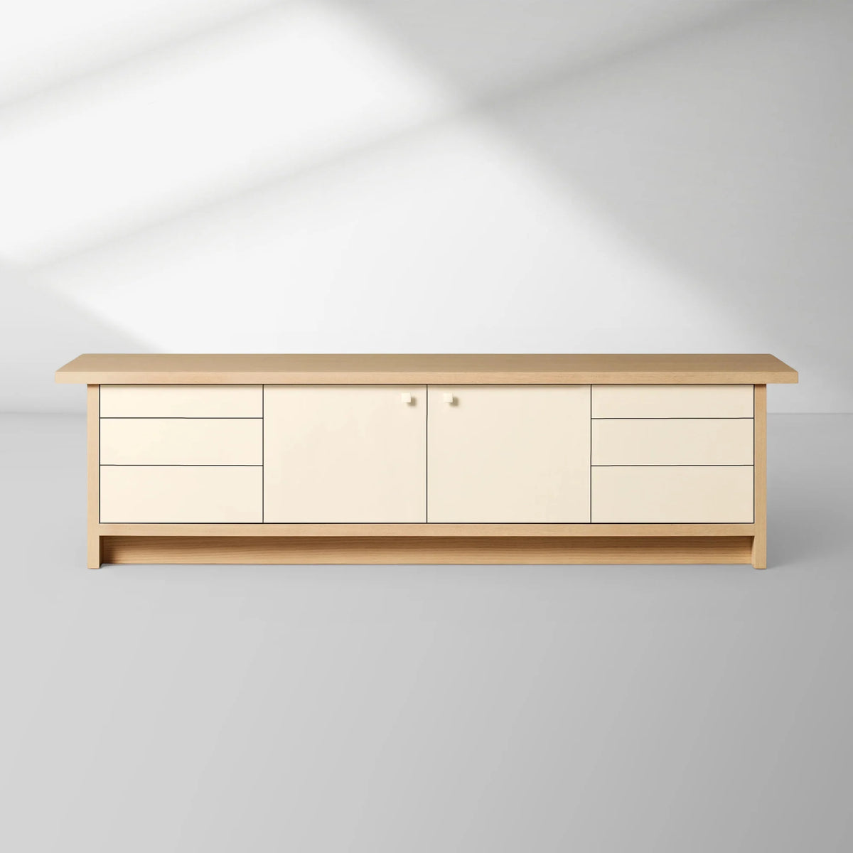 86" Leather Console, White Oak or Walnut Media Cabinet