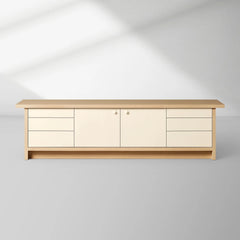 86" Leather Console, White Oak or Walnut Media Cabinet