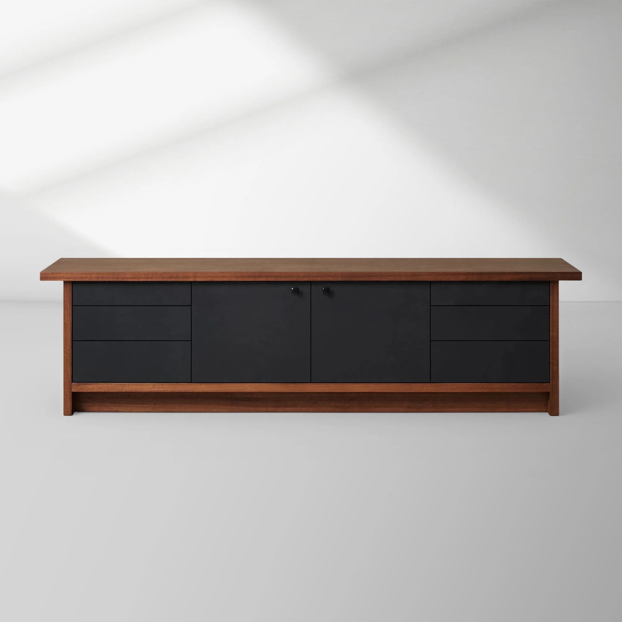 86" Leather Console, White Oak or Walnut Media Cabinet