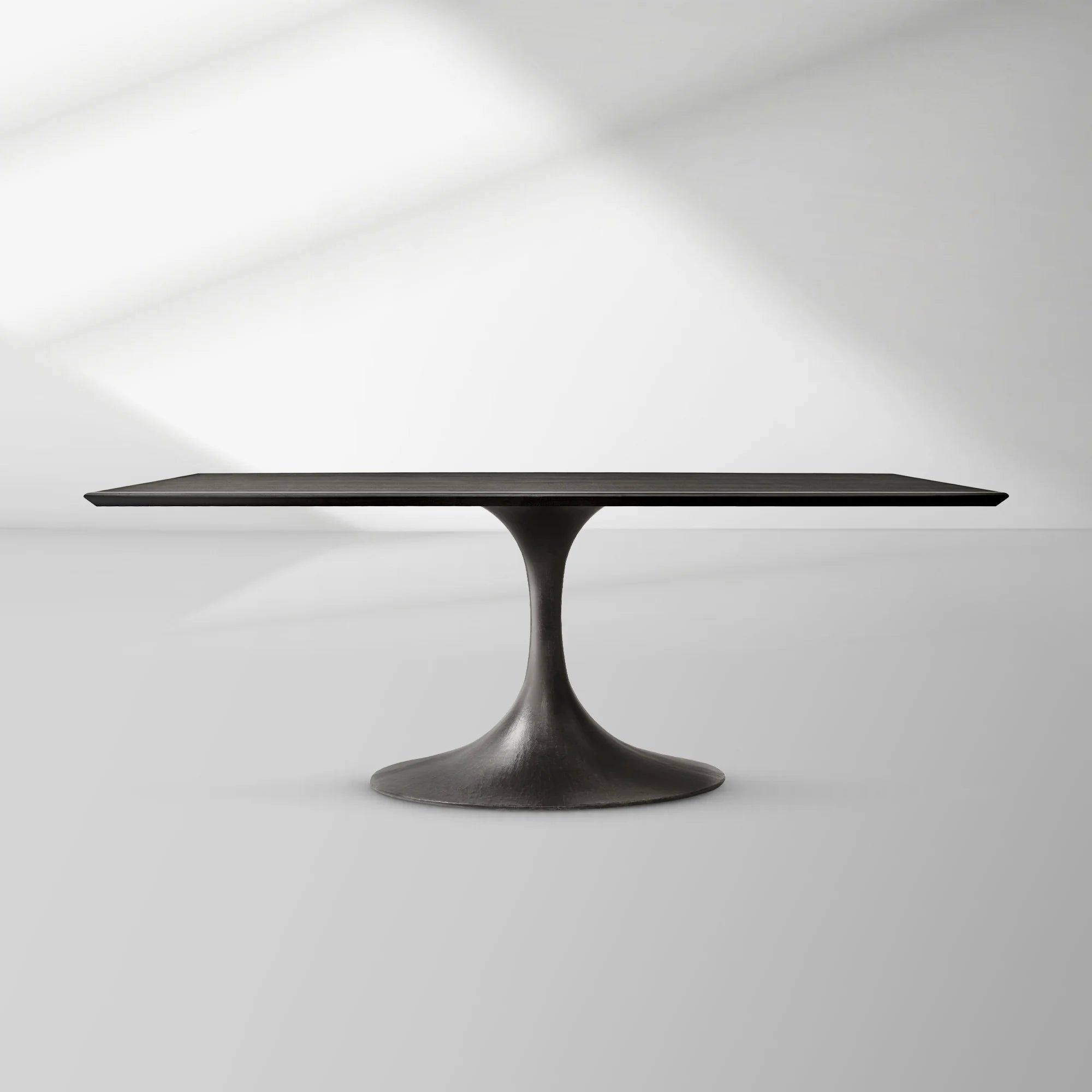 Aero Rectangular Wood Dining Table with Sculptural Steel Base