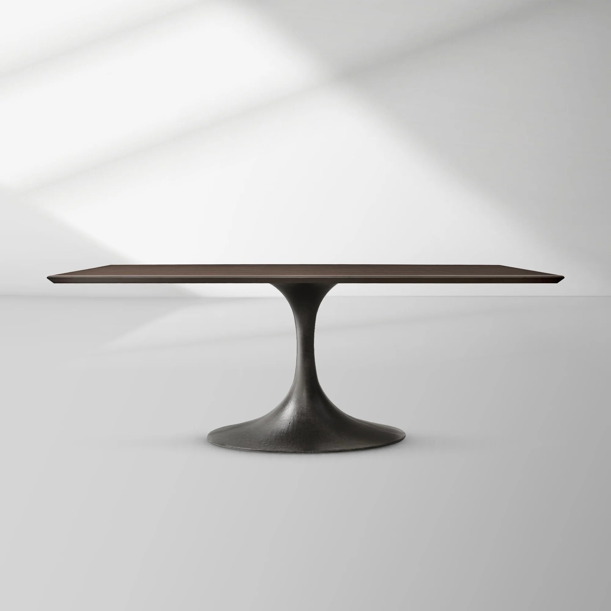 Aero Rectangular Wood Dining Table with Sculptural Steel Base