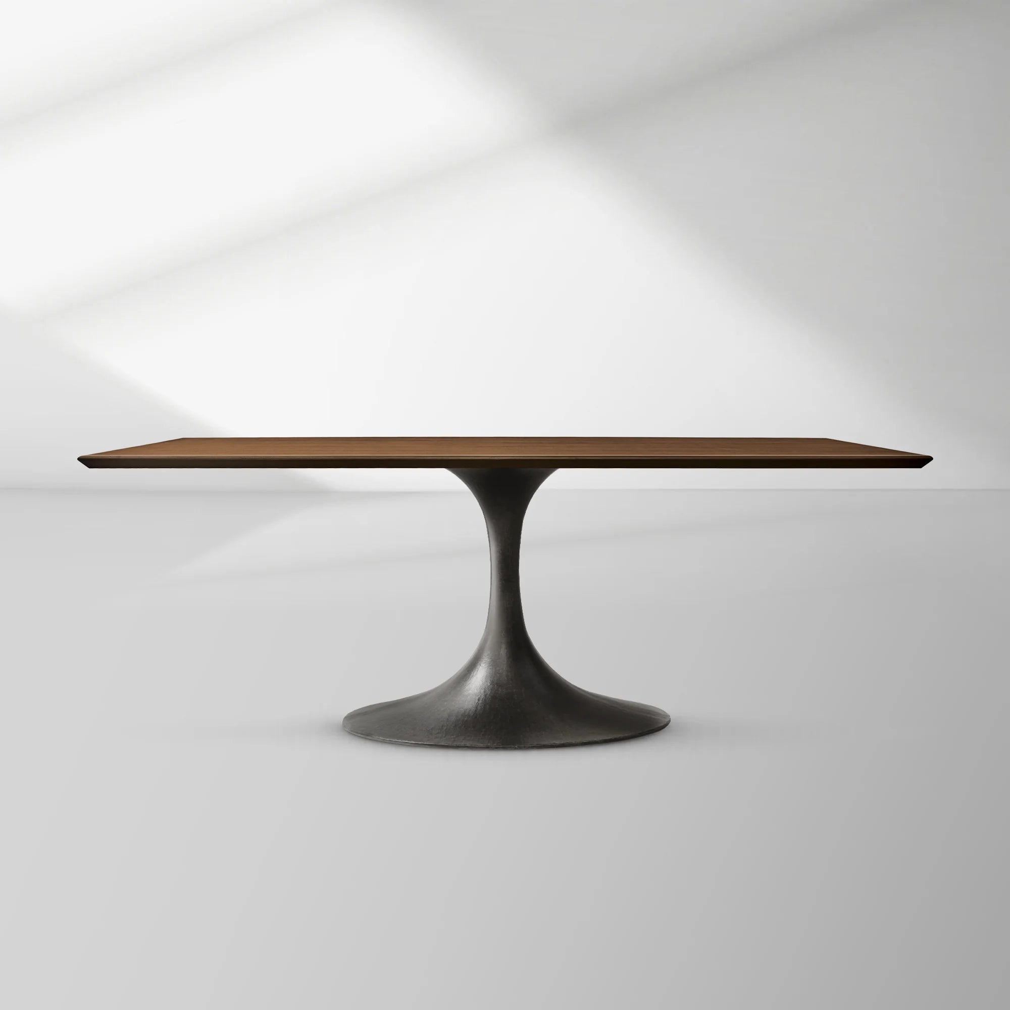 Aero Rectangular Wood Dining Table with Sculptural Steel Base