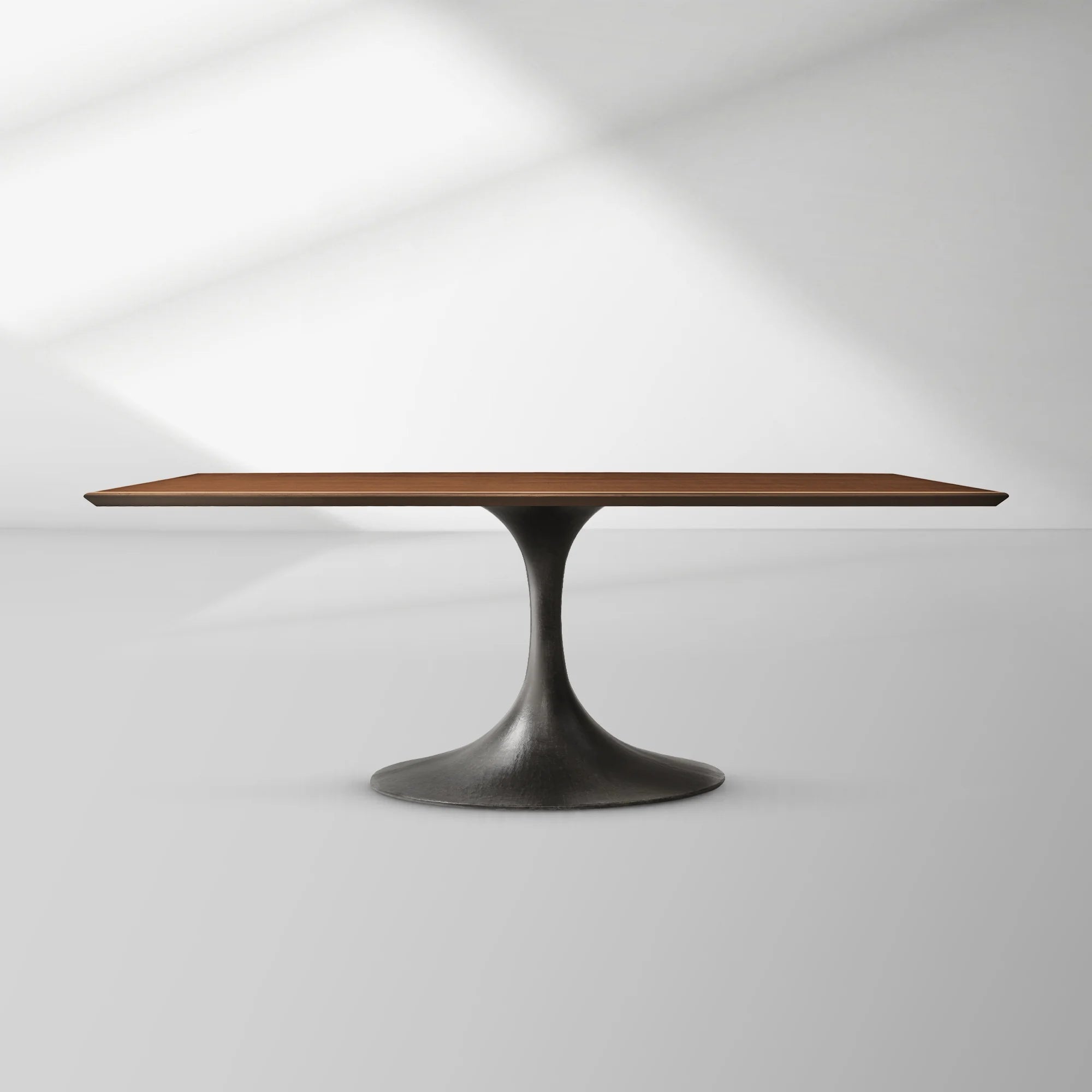 Aero Rectangular Wood Dining Table with Sculptural Steel Base