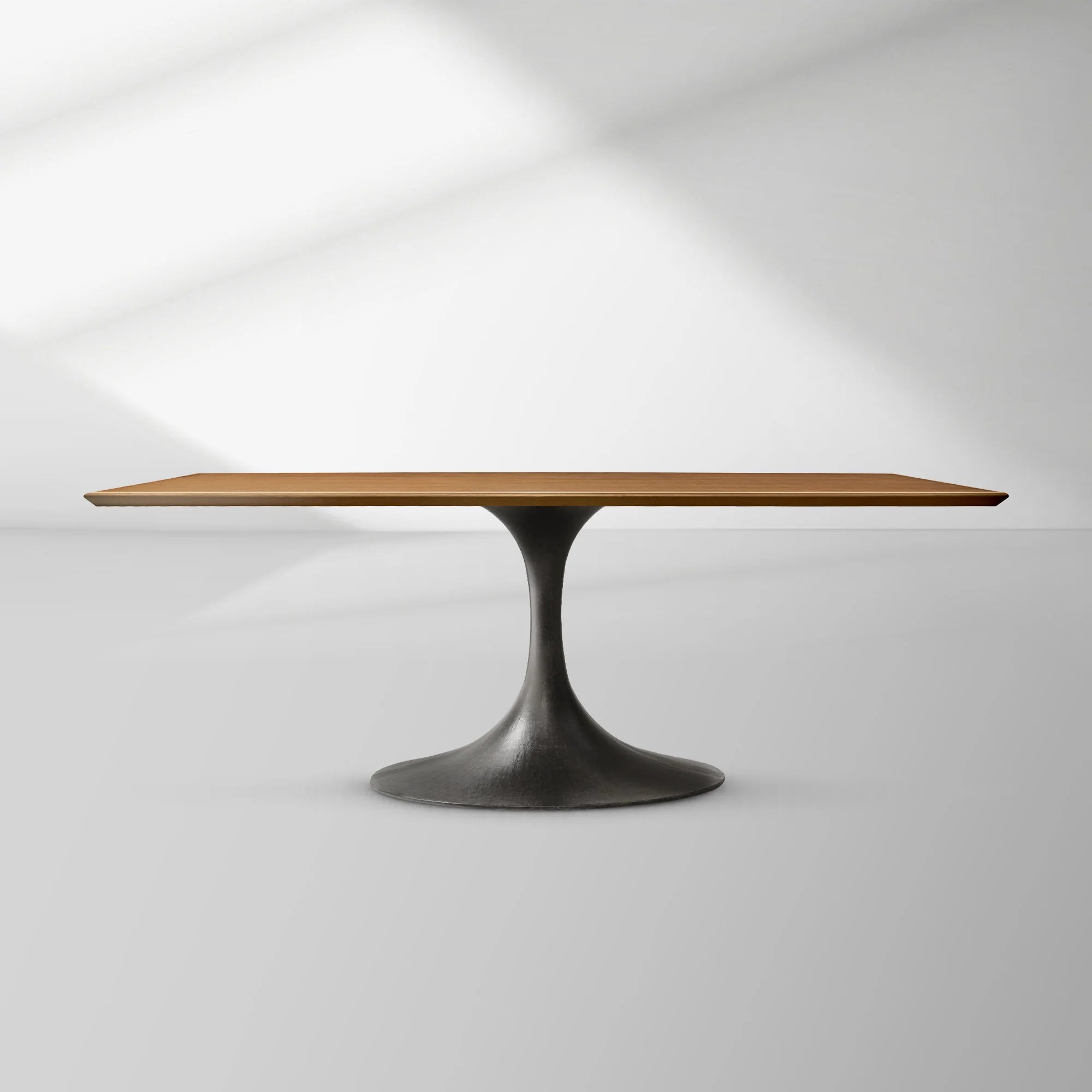 Aero Rectangular Wood Dining Table with Sculptural Steel Base