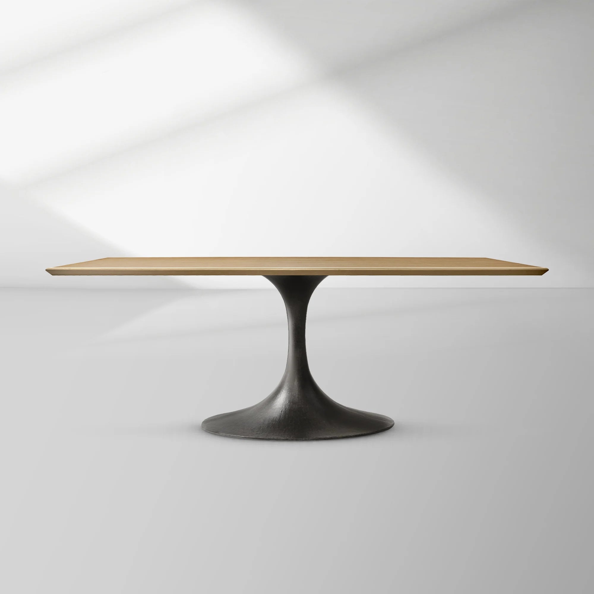 Aero Rectangular Wood Dining Table with Sculptural Steel Base
