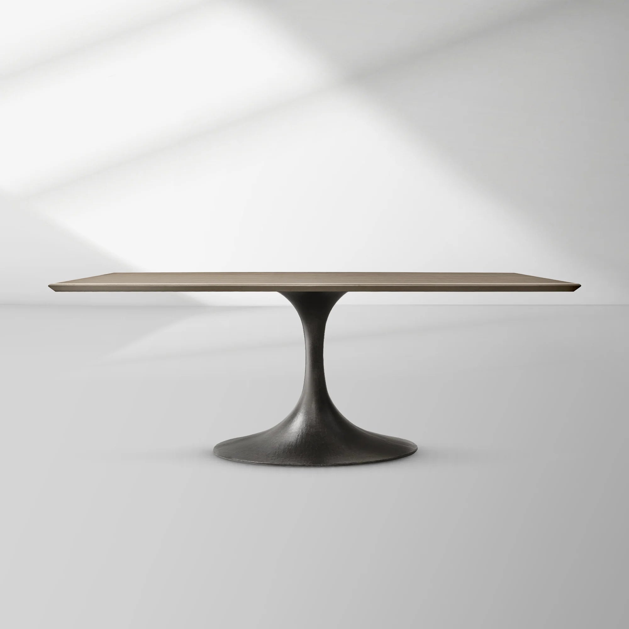 Aero Rectangular Wood Dining Table with Sculptural Steel Base