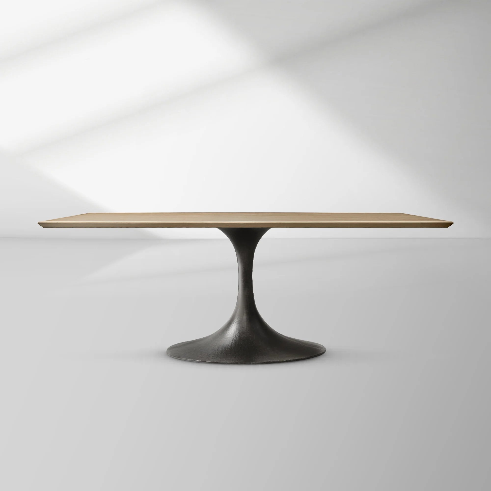 Aero Rectangular Wood Dining Table with Sculptural Steel Base