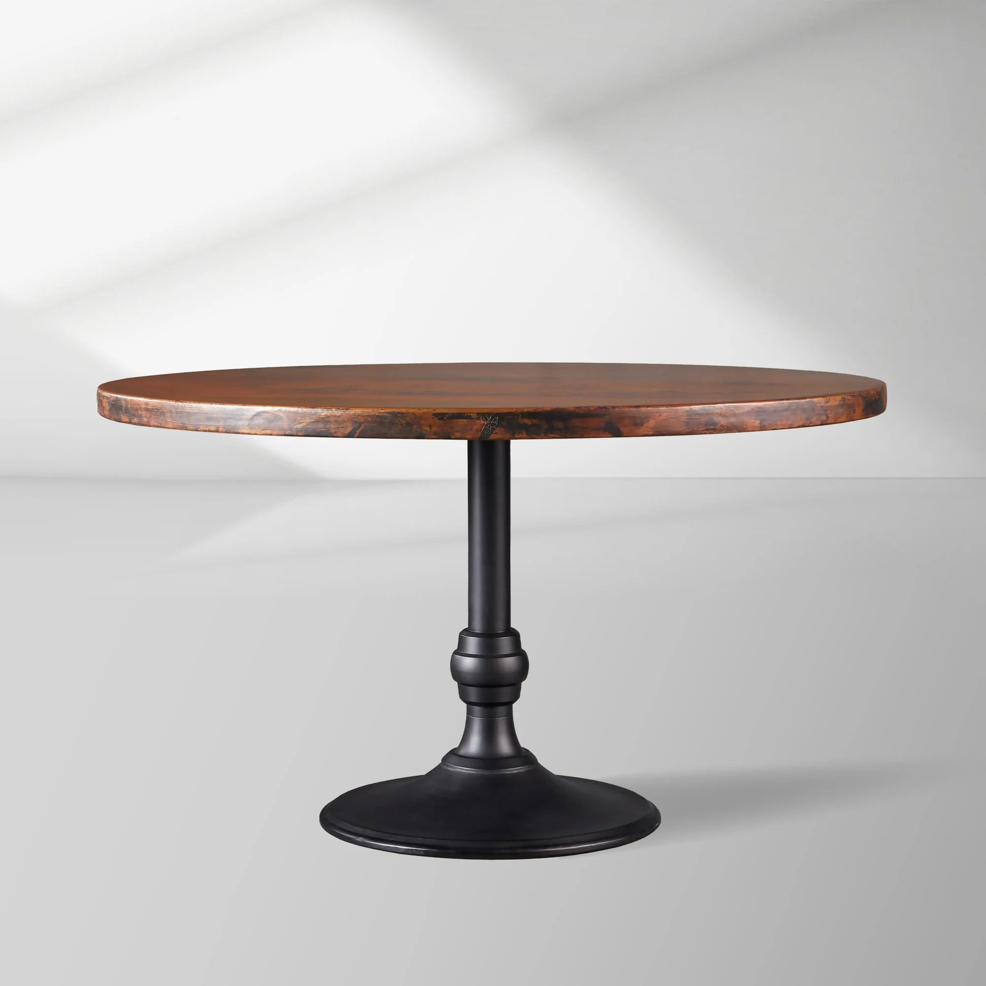 Recycled French Metal Bistro Table Black and Gold Small Dining Table with Cast Iron Wade Base