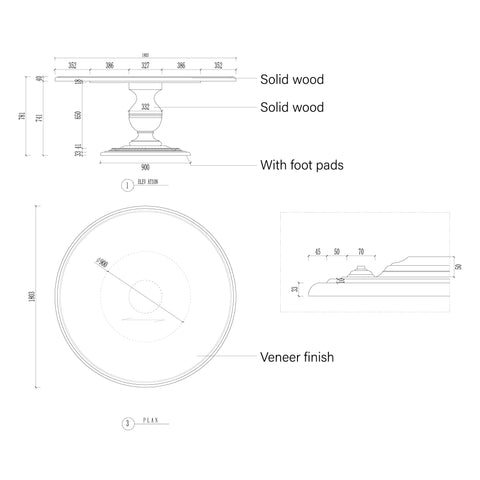 Asolo Round Dining Table Hand-Carved Tulipwood