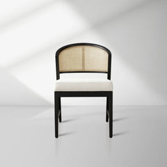 Aimee Oak Wood Dining Side Chair Rattan Cane Back Dining Chair Midcentury Living Room Chairs with Upholstered