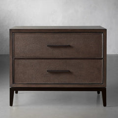 Malone Wood Nightstand Bedside Drawers Chest Table with Leather Insets