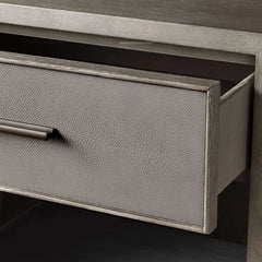 Malone Solid Wood Open Nightstand Shagreen Leather Bedside table With Drawers