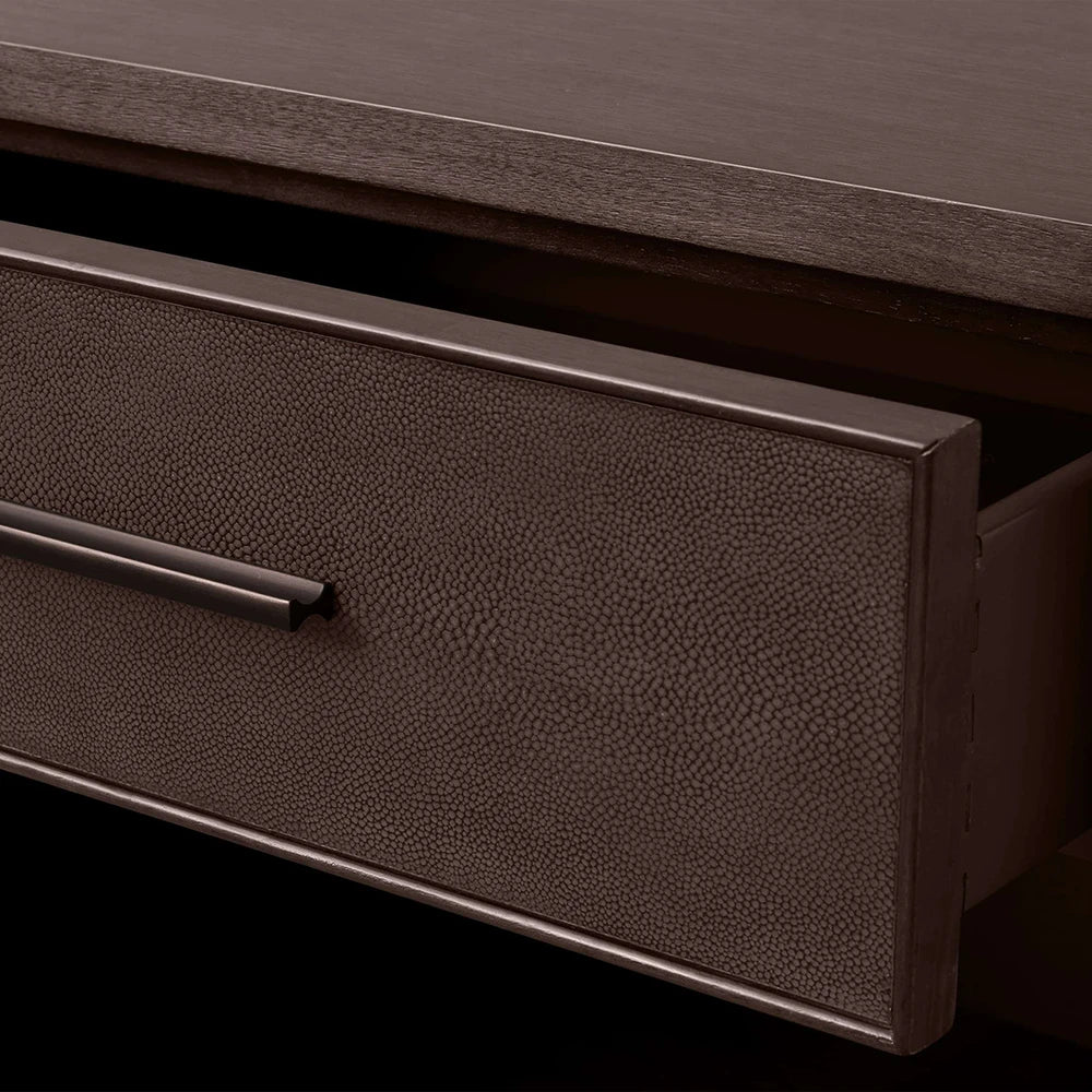 Malone Solid Wood Open Nightstand Shagreen Leather Bedside table With Drawers