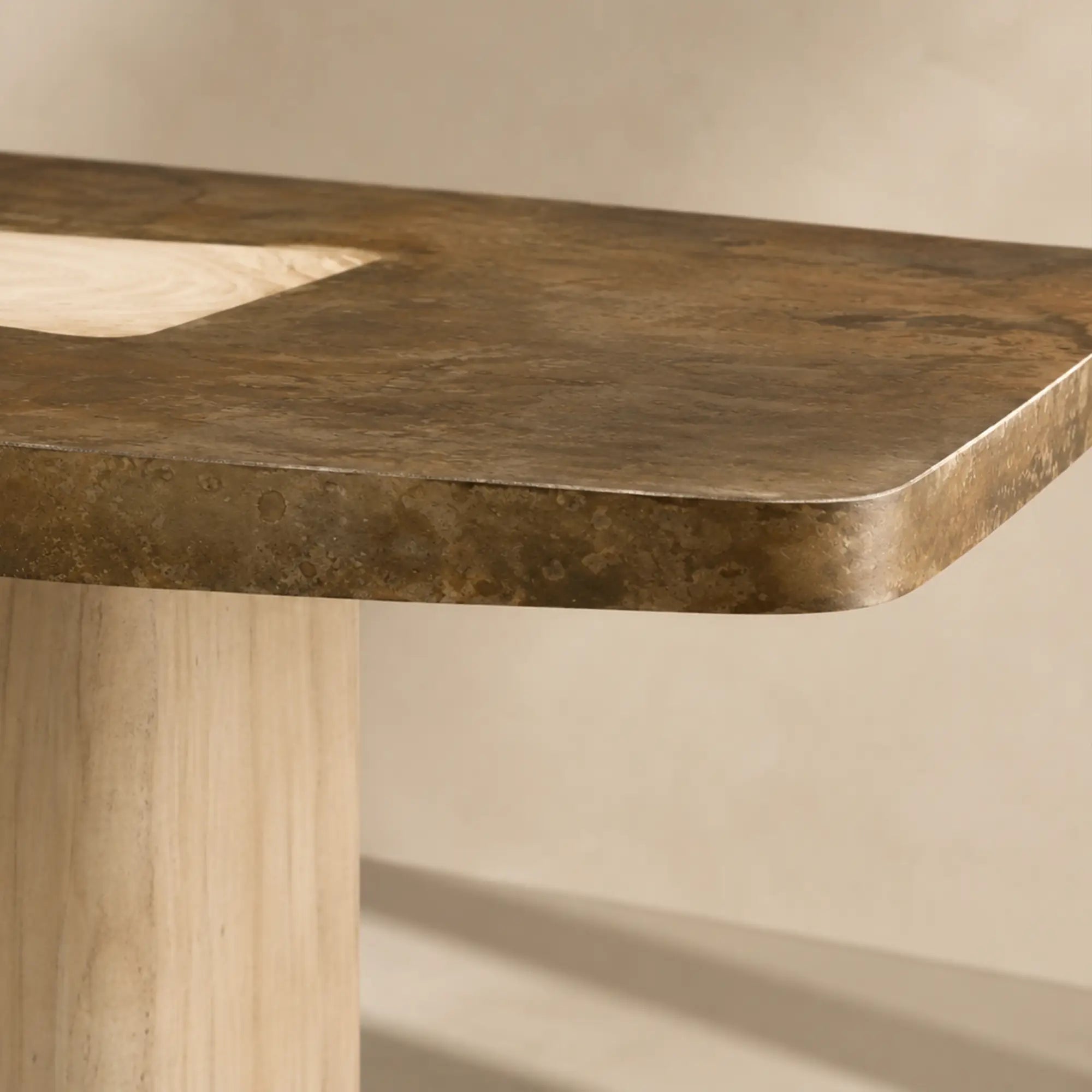 Marea Guanacaste Wood Rectangle Dining Table in Oxidized Aluminum