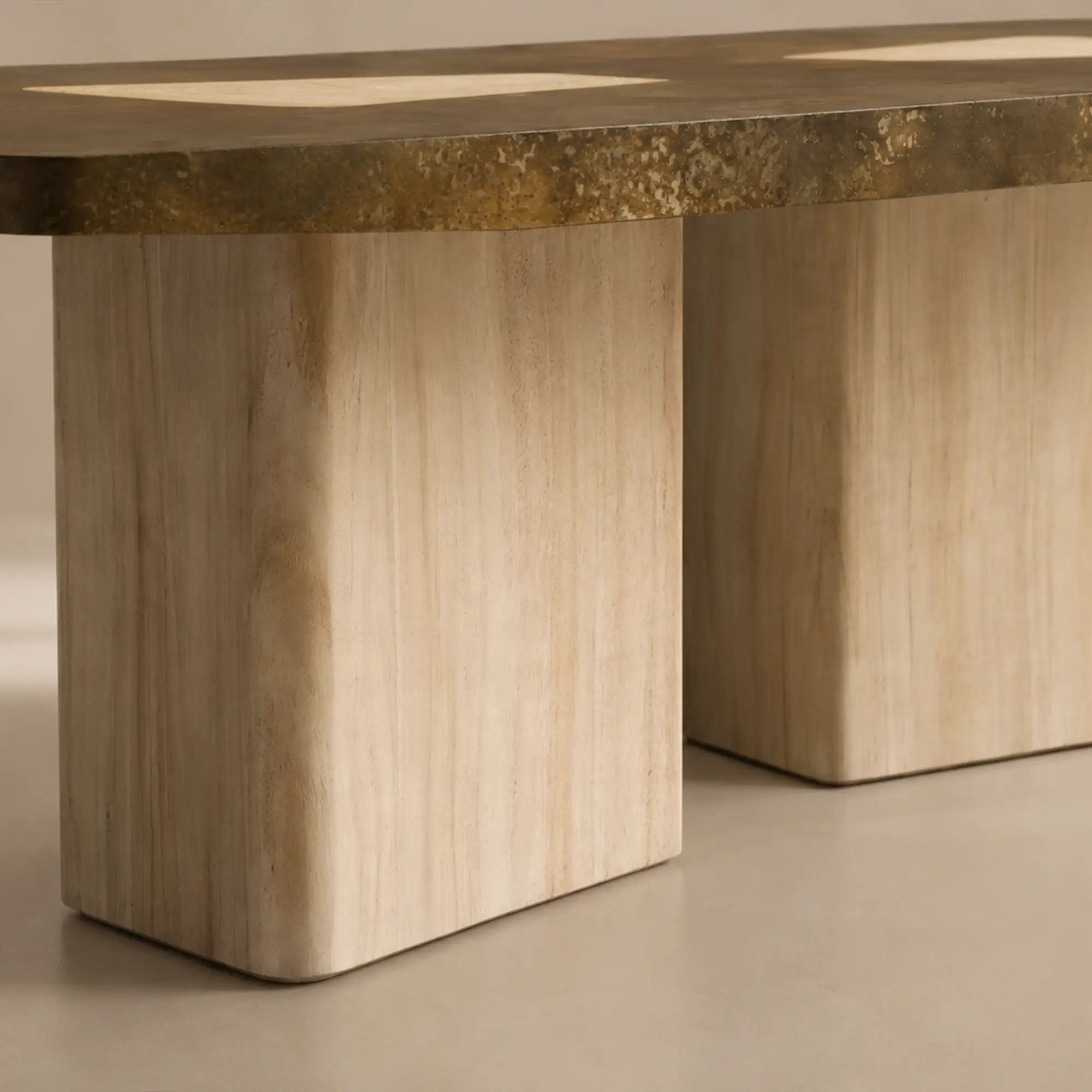 Marea Guanacaste Wood Rectangle Dining Table in Oxidized Aluminum