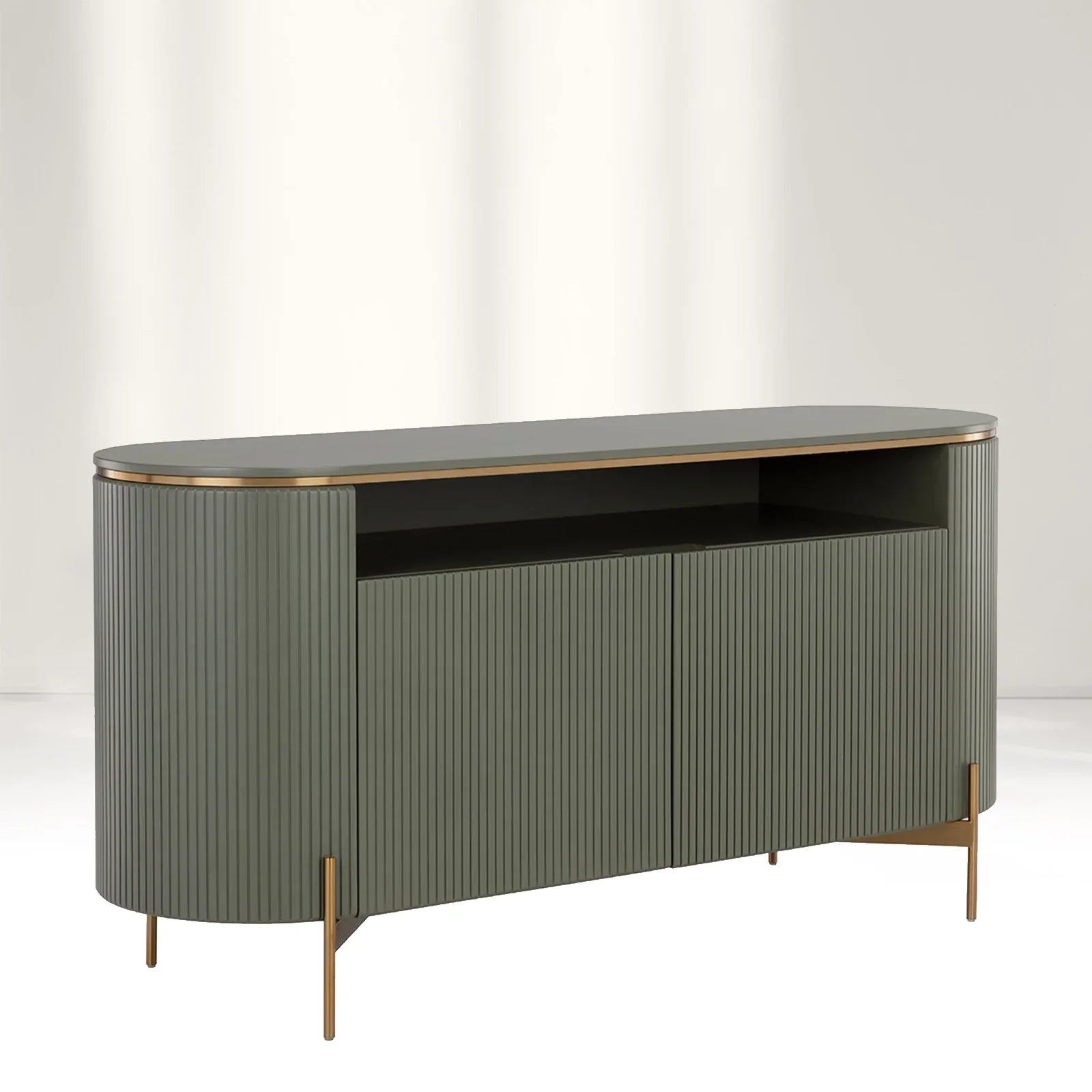Panoso Curved Sideboard Luxury Buffet Cabinet With Gold stainless steel legs