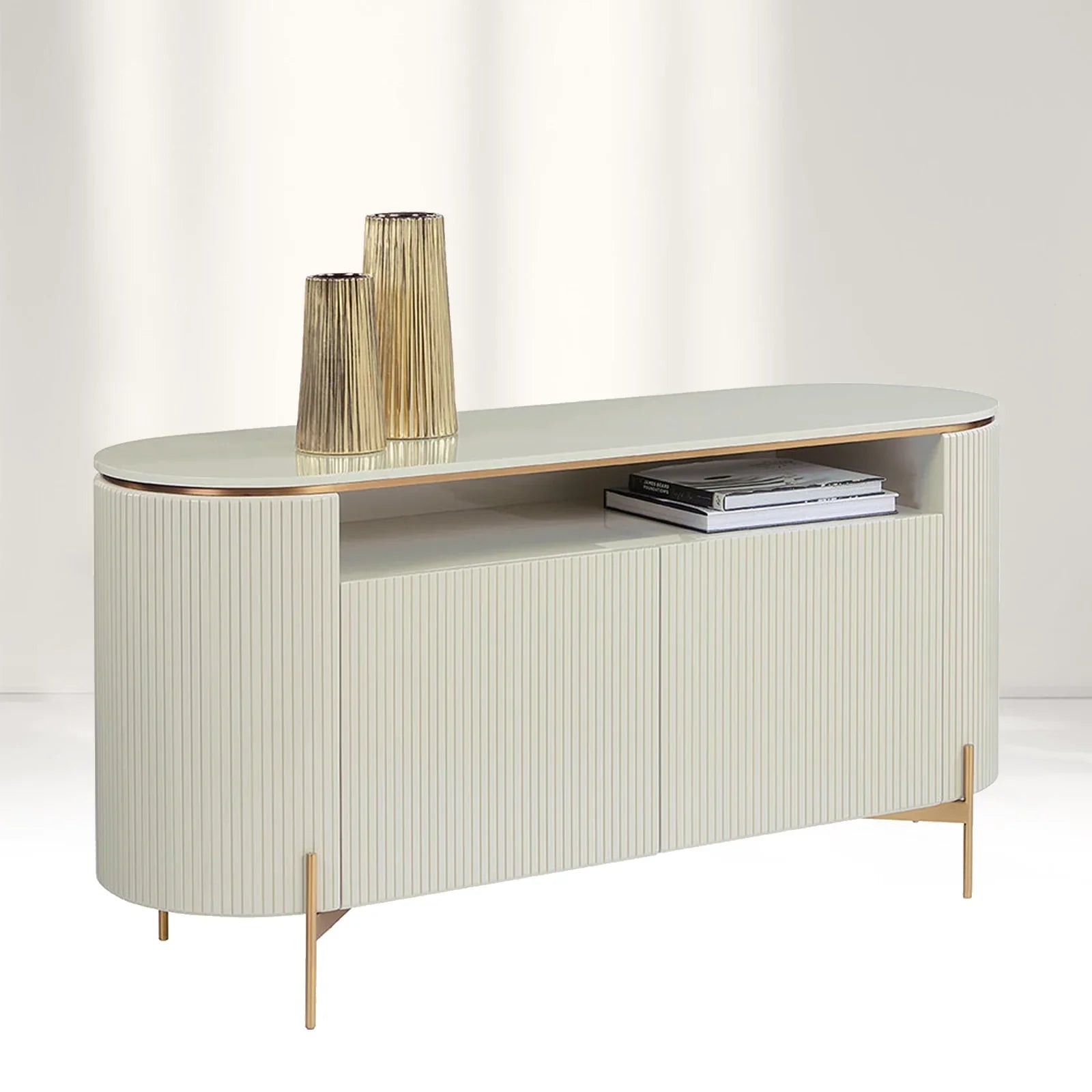 Panoso Curved Sideboard Luxury Buffet Cabinet With Gold stainless steel legs