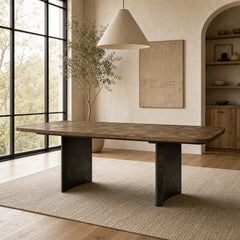 Polanco Wood Dining Table with Naturally Oxidized Steel panels Base
