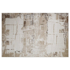 Puxina Layered Block Abstract Neutral Area Rug with Vintage Wabi-Sabi Paper Rubbing Style Carpet