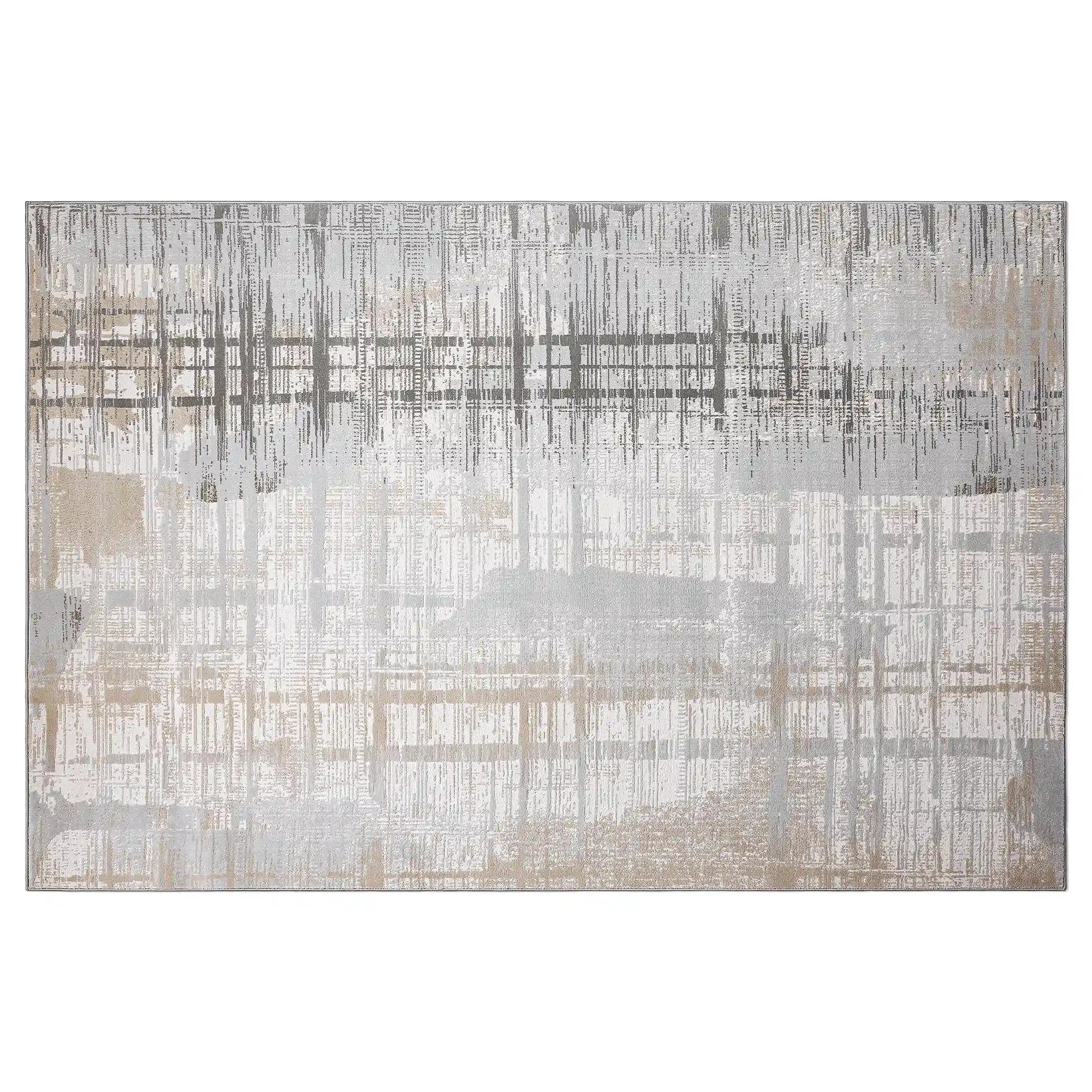 Puxina Layered Grid Abstract Neutral Area Rug for Modern Interiors ...