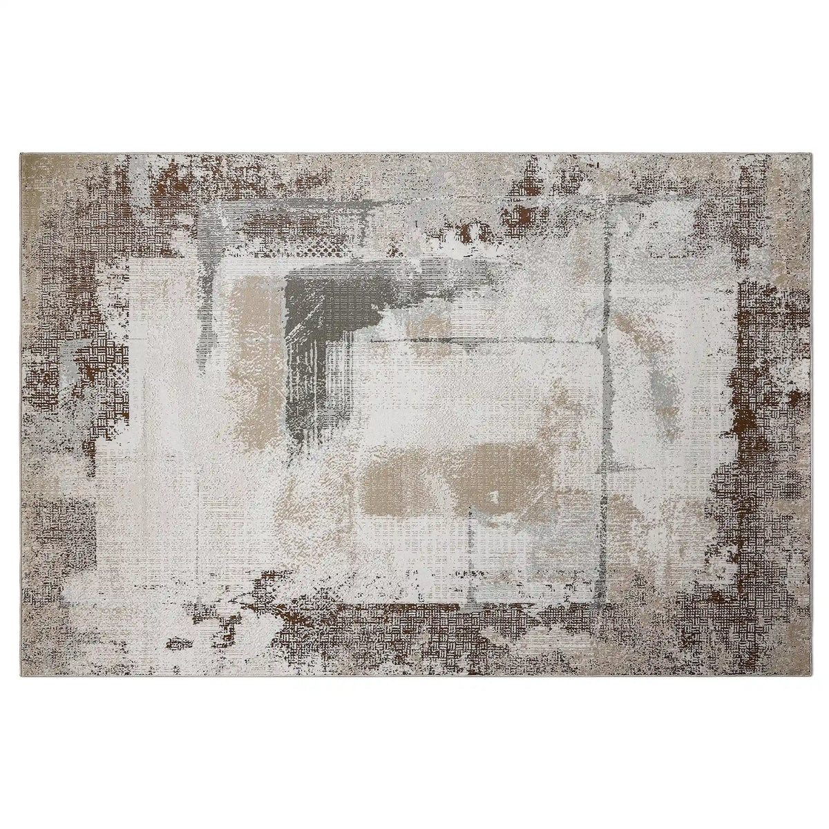 Puxina Soft Block Textured Area Rug with Distressed Artistic Block Style Carpet