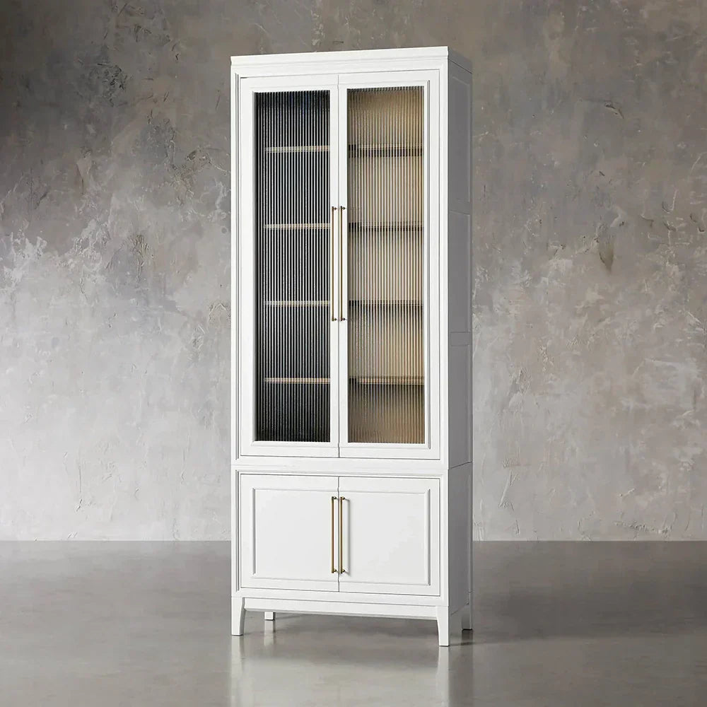 Rowan Modular Reeded Tall Display Cabinet With Glass Doors