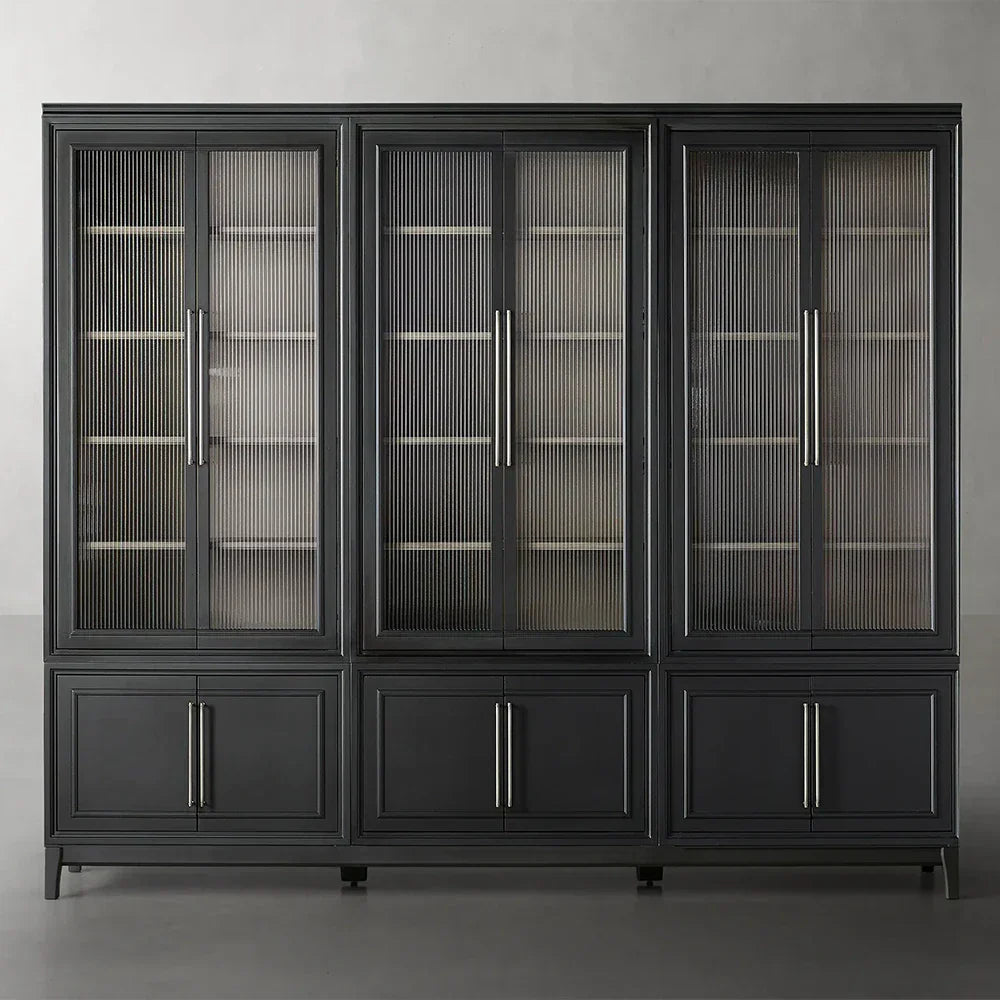 Rowan Modular Reeded Tall Display Cabinet With Glass Doors