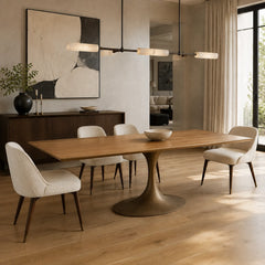 Aero Rectangular Wood Dining Table with Sculptural Steel Base