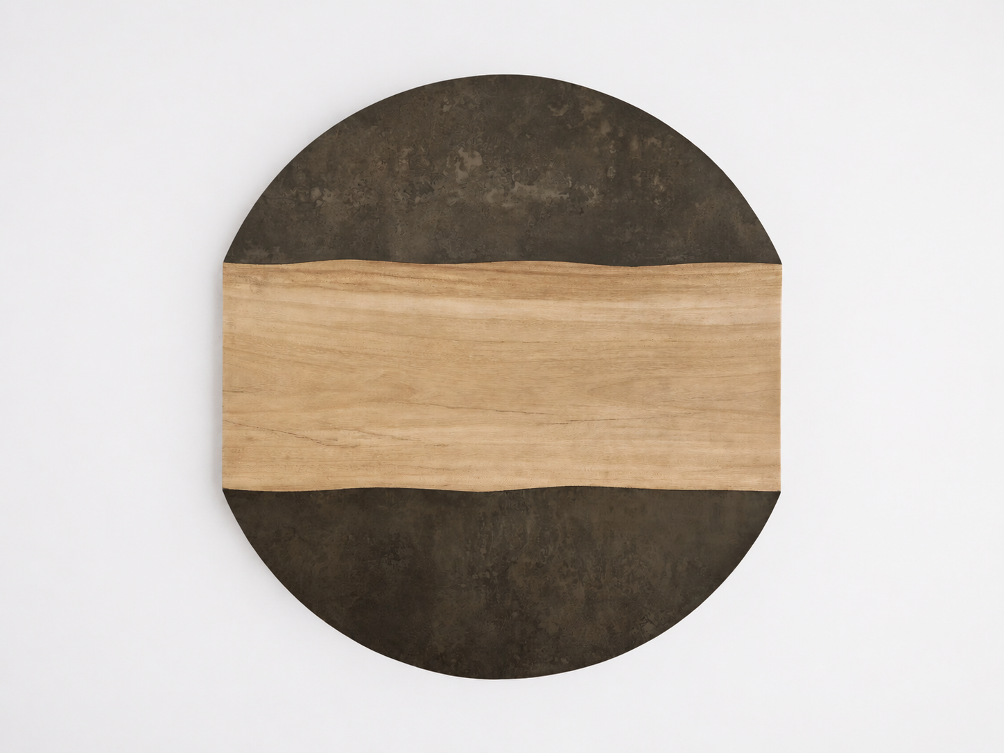 Modern Sculptural Guanacaste Wood & Oxidized Steel Round Coffee Table