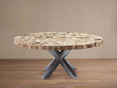 Petra Round Dining Table Inlay Splicing Tabletop With Iron Base