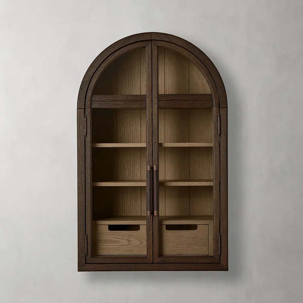 Hattie Medi Century  Style Wall Mounted Storage Cabinet Wood Arched Drawers Cabinet