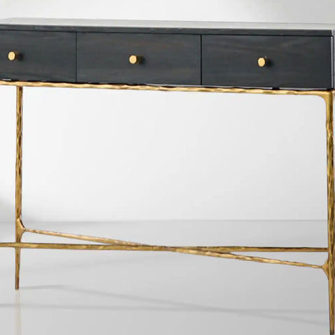 Hand-Forged Vintage Industrial Desk with 3 Drawers