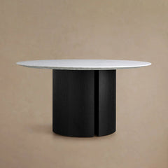 Saint Germain Round Marble Top Dining Table With Wood Dauphine Base