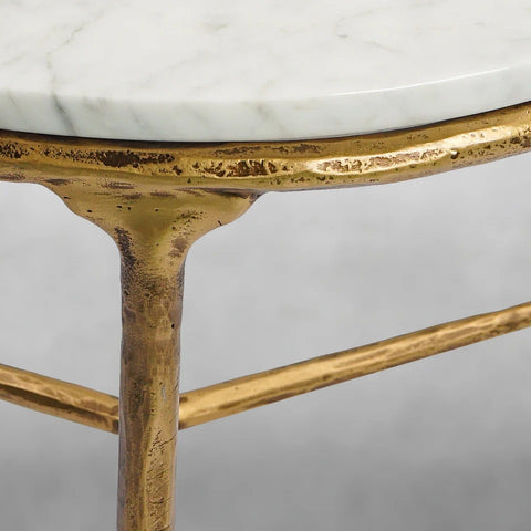 Thaddeus 24-inch Brass Round Side Table with Marble Top