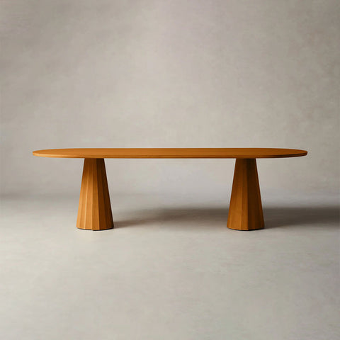 Brank Oval Dining Table Faceted Cone Base with Beveled Edge Top