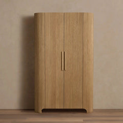 Astor Reeded Oak Tall Cabinet Living Room Bedroom Wood Storage Cabinet