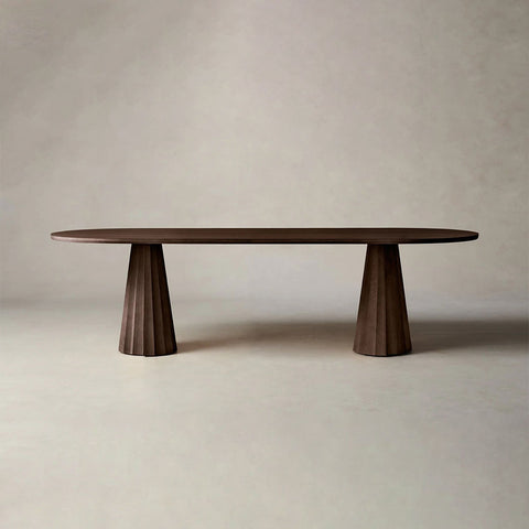 Brank Oval Dining Table Faceted Cone Base with Beveled Edge Top