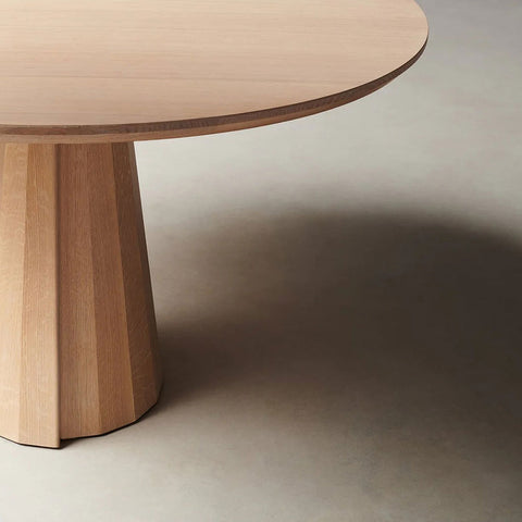 Brank Oval Dining Table Faceted Cone Base with Beveled Edge Top