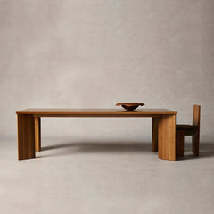 Yorn Wood Dining Table Angled Leg Design in White Oak or Walnut